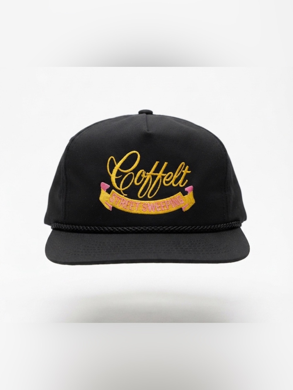 Vintage Coffelt Street Sweeping Snapback Hat Cap Black Rope Brim Designer Award